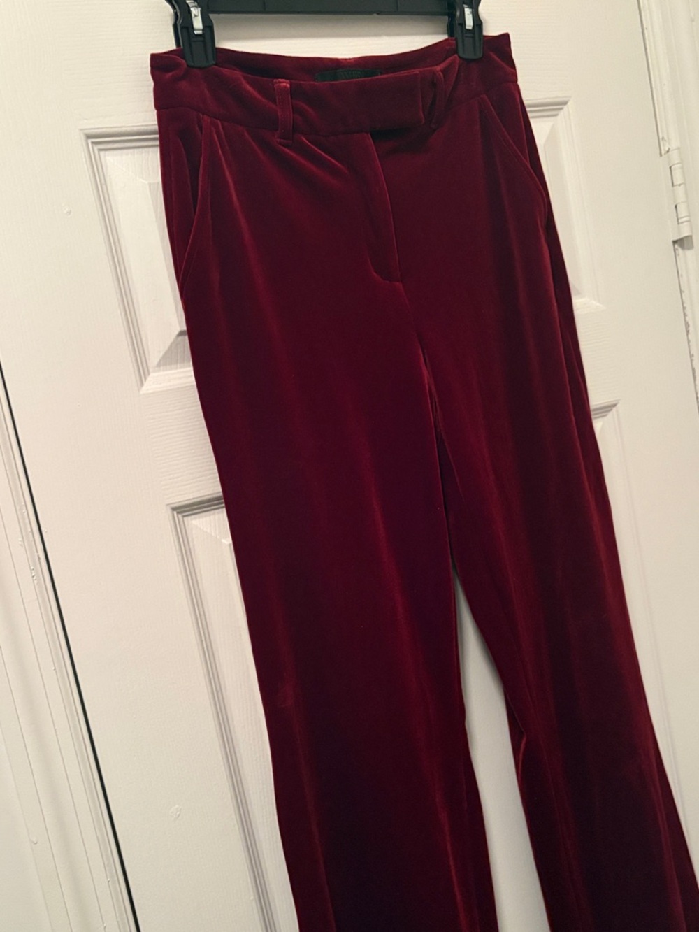White House Black Market Velvet Wide Leg Pants in Deep Burgundy